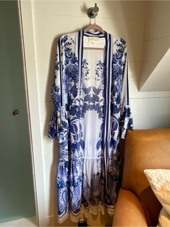 Carolina K Other - Blue & White Floral Long Robe Kimono by